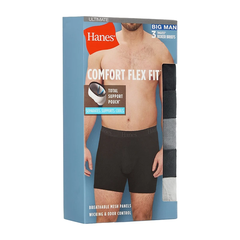 Hanes® Ultimate Big & Tall Men’s Underwear 3-Pack Comfort Flex Fit® Boxer Briefs with Total Support Pouch™ Ufsxy3