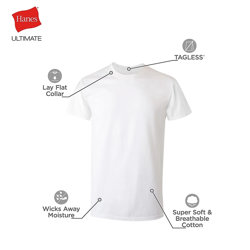 Hanes Mens 3 Pack Short Sleeve Crew Neck MOISTURE_WICKING T-Shirt Big and Tall