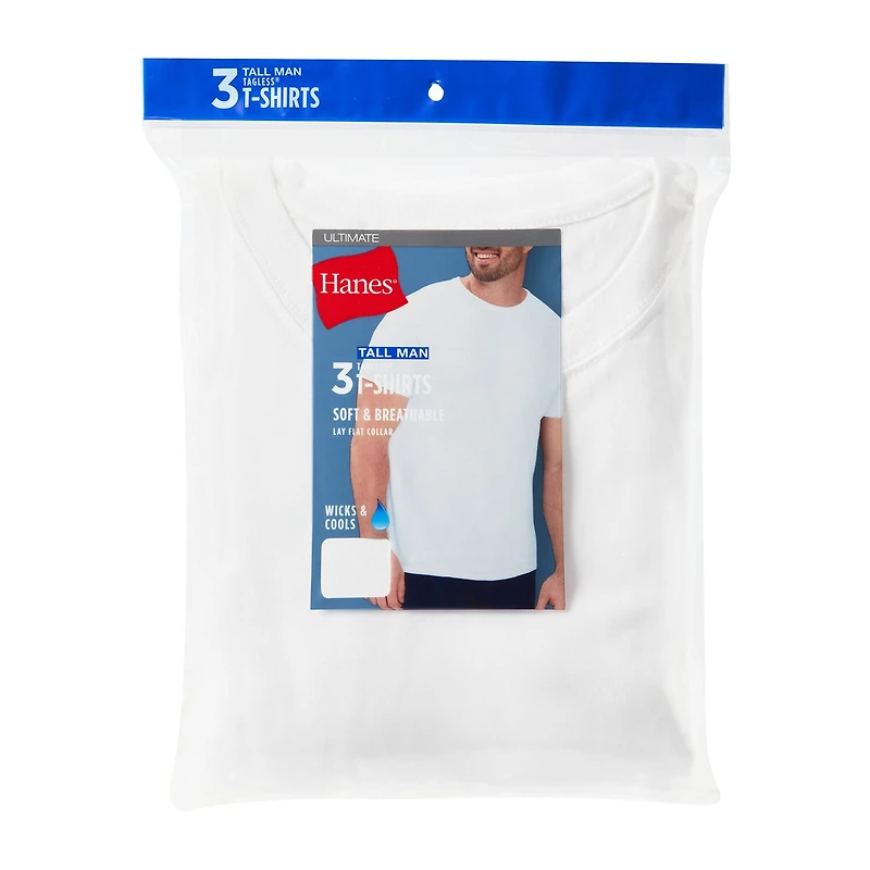 Hanes Mens 3 Pack Short Sleeve Crew Neck MOISTURE_WICKING T-Shirt Big and Tall