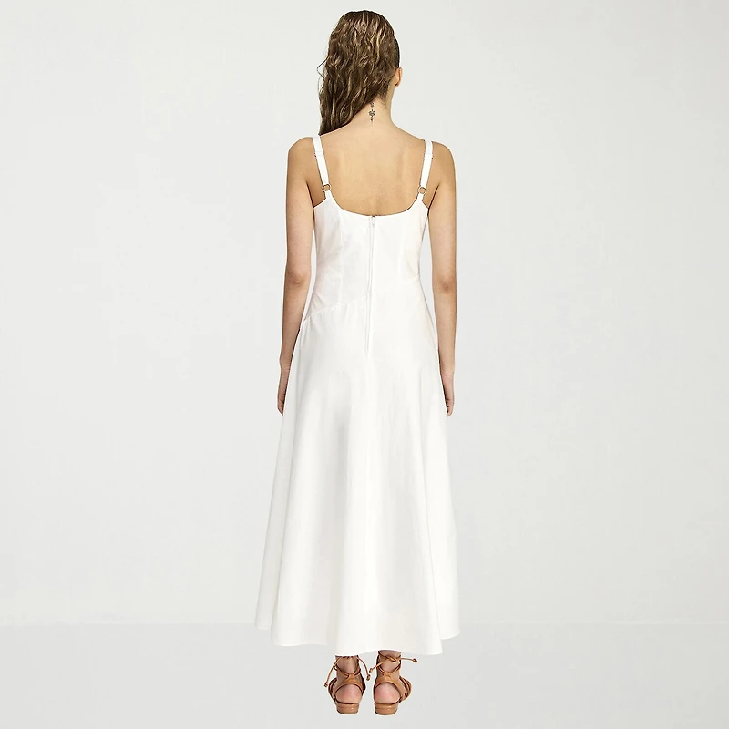 belle vie Womens Midi V Neck Sleeveless Fit + Flare Dress
