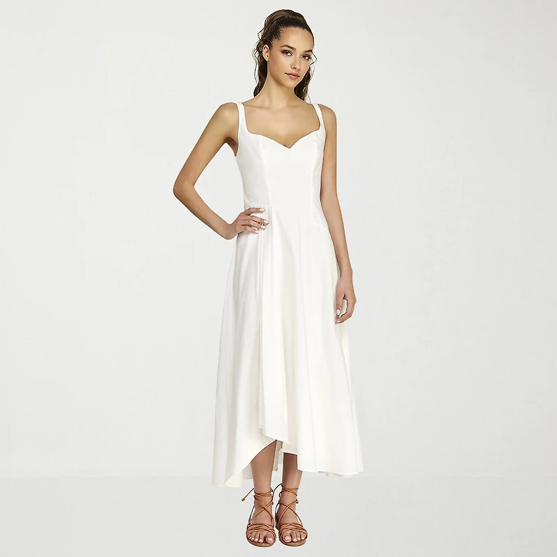 belle vie Womens Midi V Neck Sleeveless Fit + Flare Dress