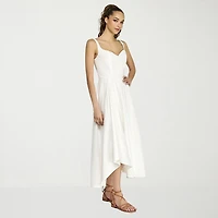belle vie Womens Midi V Neck Sleeveless Fit + Flare Dress