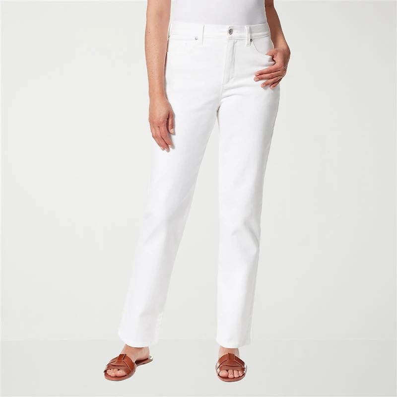 Gloria Vanderbilt Amanda Womens Misses Long High Rise Stretch Fabric Tapered Leg Jean