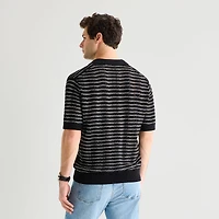 mutual weave Mens Short Sleeve Polo Sweater