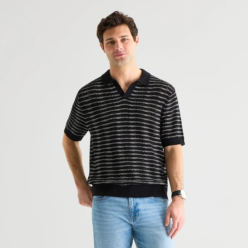 mutual weave Mens Short Sleeve Polo Sweater