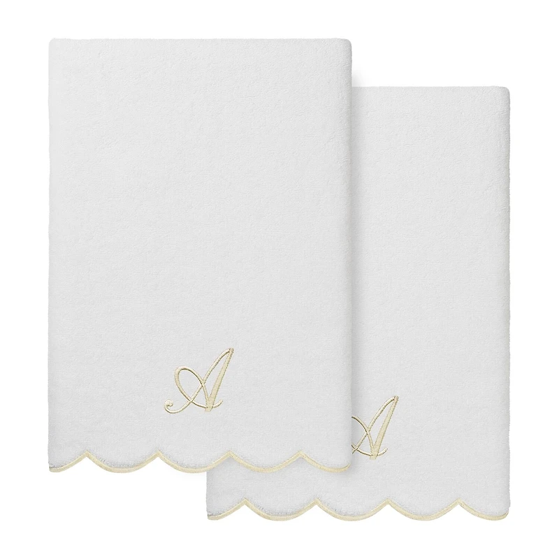 Linum Home Textiles Adornia Beige Scallop Personalized 2-pc. Quick Dry Bath Towel Set