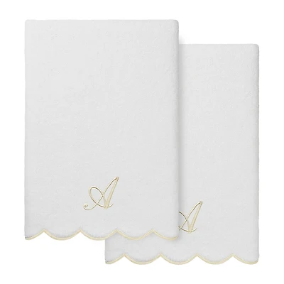 Linum Home Textiles Adornia Beige Scallop Personalized 2-pc. Quick Dry Bath Towel Set