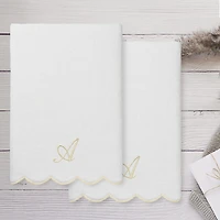 Linum Home Textiles Adornia Beige Scallop Personalized 2-pc. Quick Dry Bath Towel Set