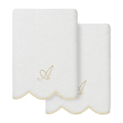 Linum Home Textiles Adornia Beige Scallop Personalized 2-pc. Hand Towel
