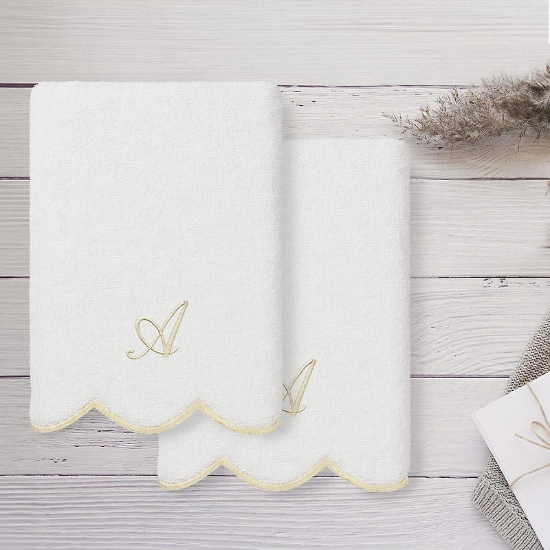 Linum Home Textiles Adornia Beige Scallop Personalized 2-pc. Hand Towel