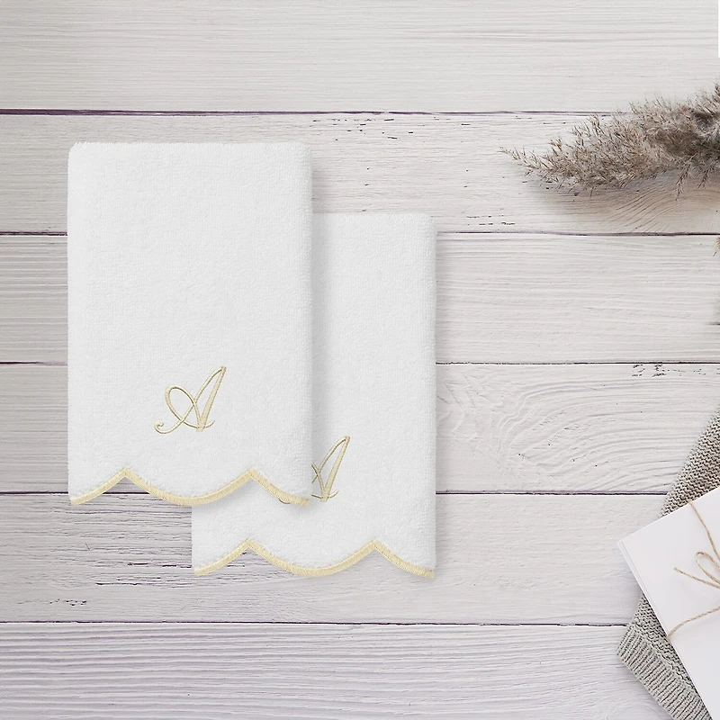 Linum Home Textiles Adornia Beige Scallop Personalized 2-pc. Fingertip Towel