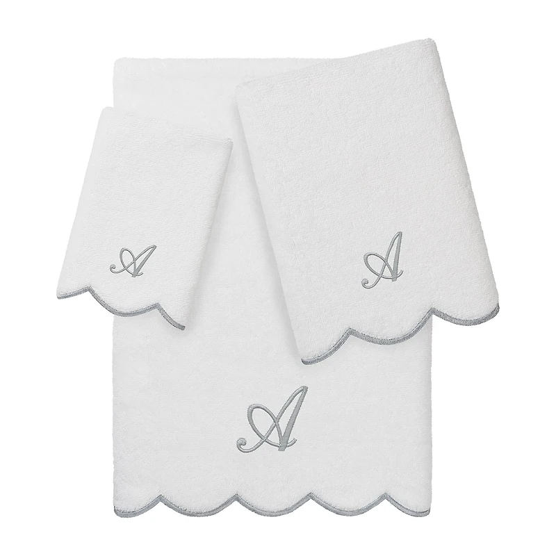 Linum Home Textiles Adornia Scallop Personalized 3-pc. Quick Dry Bath Towel Set