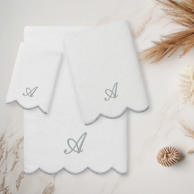 Linum Home Textiles Adornia Scallop Personalized 3-pc. Quick Dry Bath Towel Set