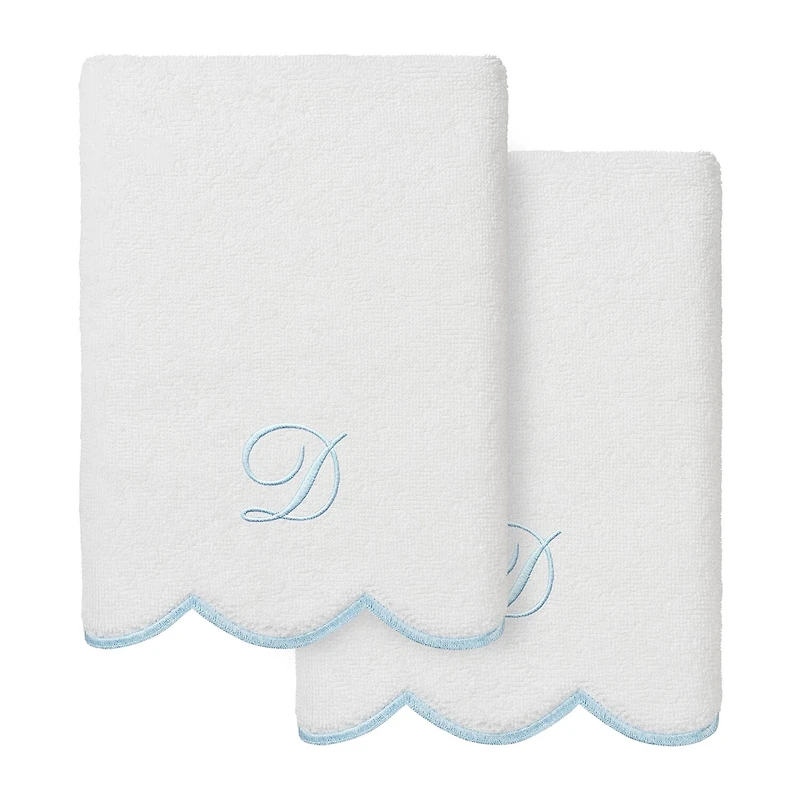 Linum Home Textiles Adornia Blue Scallop Personalized 2-pc. Hand Towel