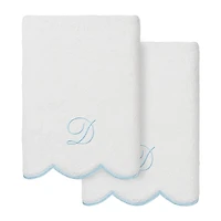 Linum Home Textiles Adornia Blue Scallop Personalized 2-pc. Hand Towel