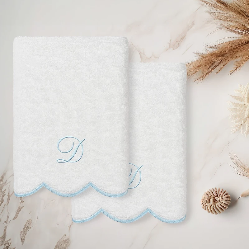 Linum Home Textiles Adornia Blue Scallop Personalized 2-pc. Hand Towel