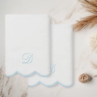 Linum Home Textiles Adornia Blue Scallop Personalized 2-pc. Hand Towel