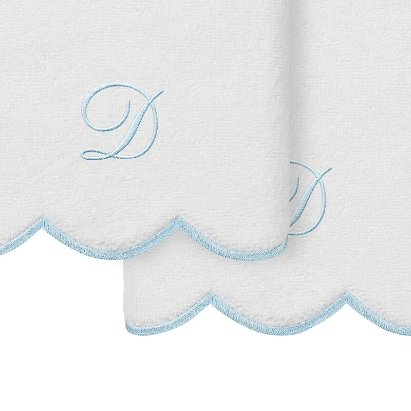 Linum Home Textiles Adornia Blue Scallop Personalized 2-pc. Hand Towel