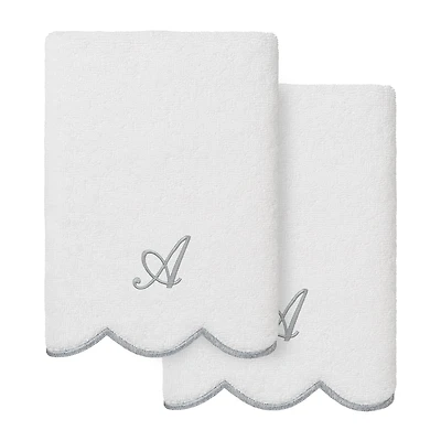 Linum Home Textiles Adornia Gray Scallop Personalized 2-pc. Hand Towel