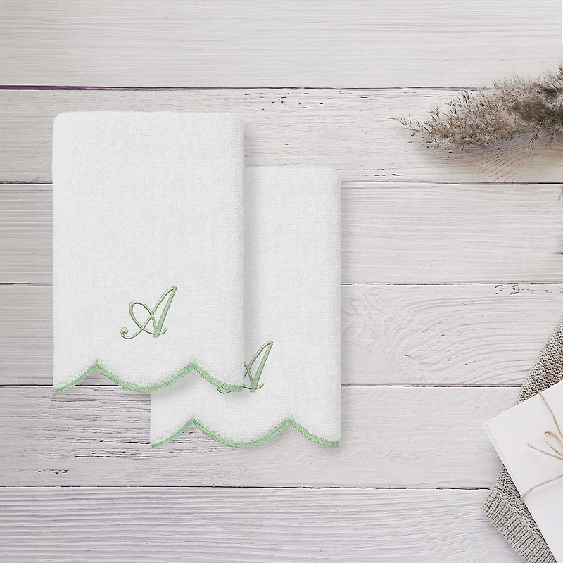 Linum Home Textiles Adornia Scallop Personalized 2-pc. Fingertip Towel