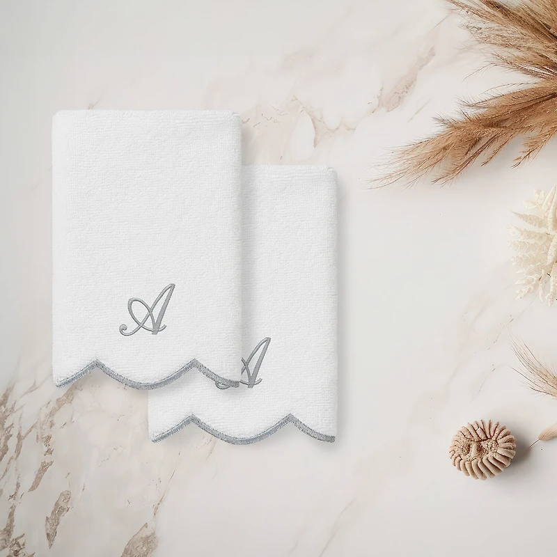 Linum Home Textiles Adornia Scallop Personalized 2-pc. Fingertip Towel