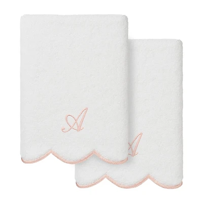 Linum Home Textiles Adornia Pink Scallop Personalized 2-pc. Hand Towel