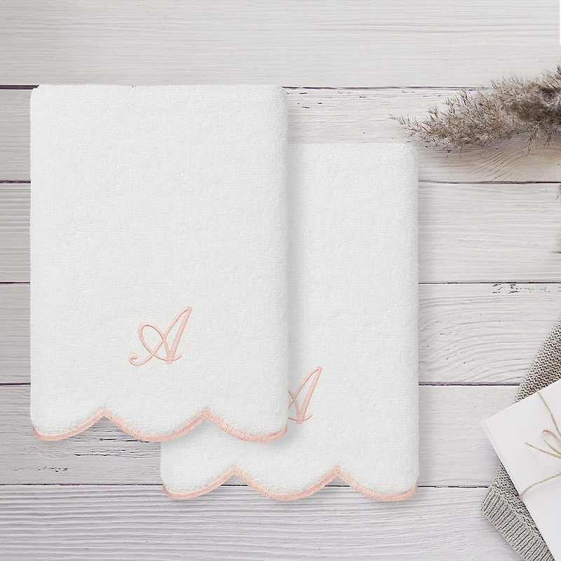 Linum Home Textiles Adornia Pink Scallop Personalized 2-pc. Hand Towel