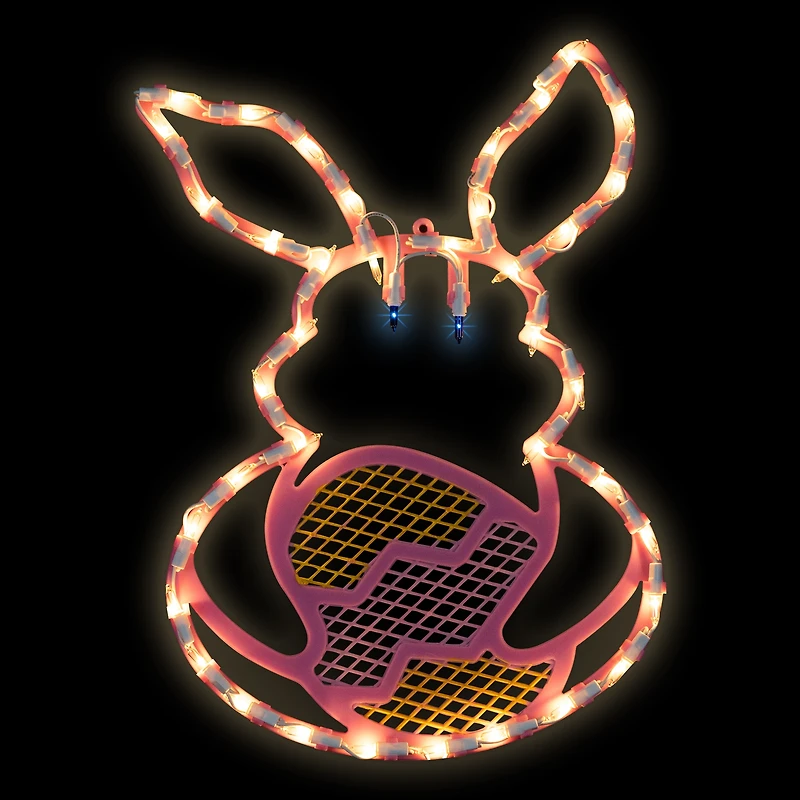 Northlight 17" Lighted Pink Bunny With Egg Window Easter Window Decor