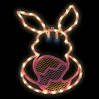 Northlight 17" Lighted Pink Bunny With Egg Window Easter Window Decor