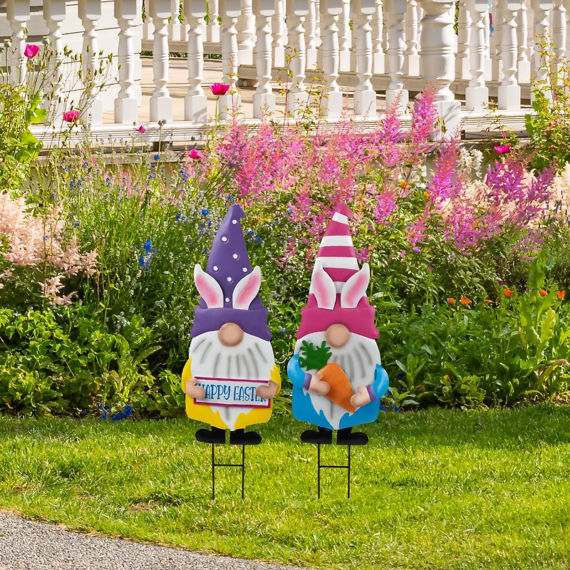Northlight 27" Happy Gnomes Outdoor Garden Stakes Easter Yard Art