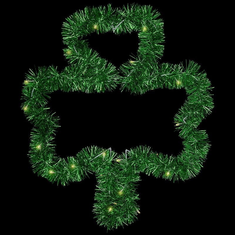 Northlight 25" Led Lighted Tinsel Shamrock Window Battery Operated St. Patricks Day Indoor Garland