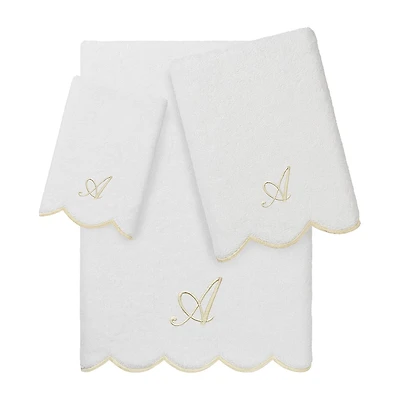 Linum Home Textiles Adornia Beige Scallop Personalized 3-pc. Quick Dry Bath Towel Set