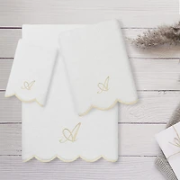 Linum Home Textiles Adornia Beige Scallop Personalized 3-pc. Quick Dry Bath Towel Set