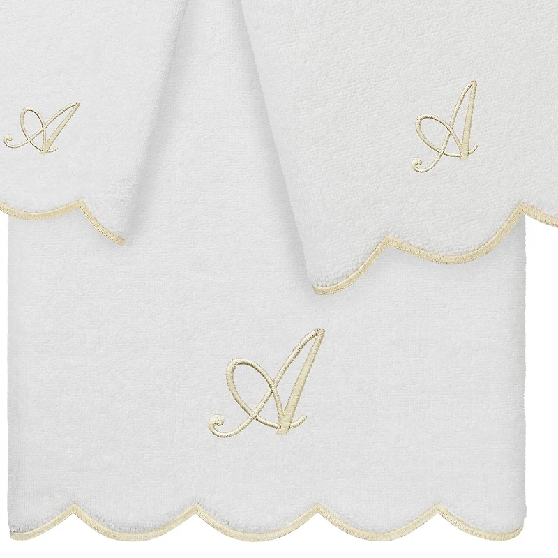 Linum Home Textiles Adornia Beige Scallop Personalized 3-pc. Quick Dry Bath Towel Set