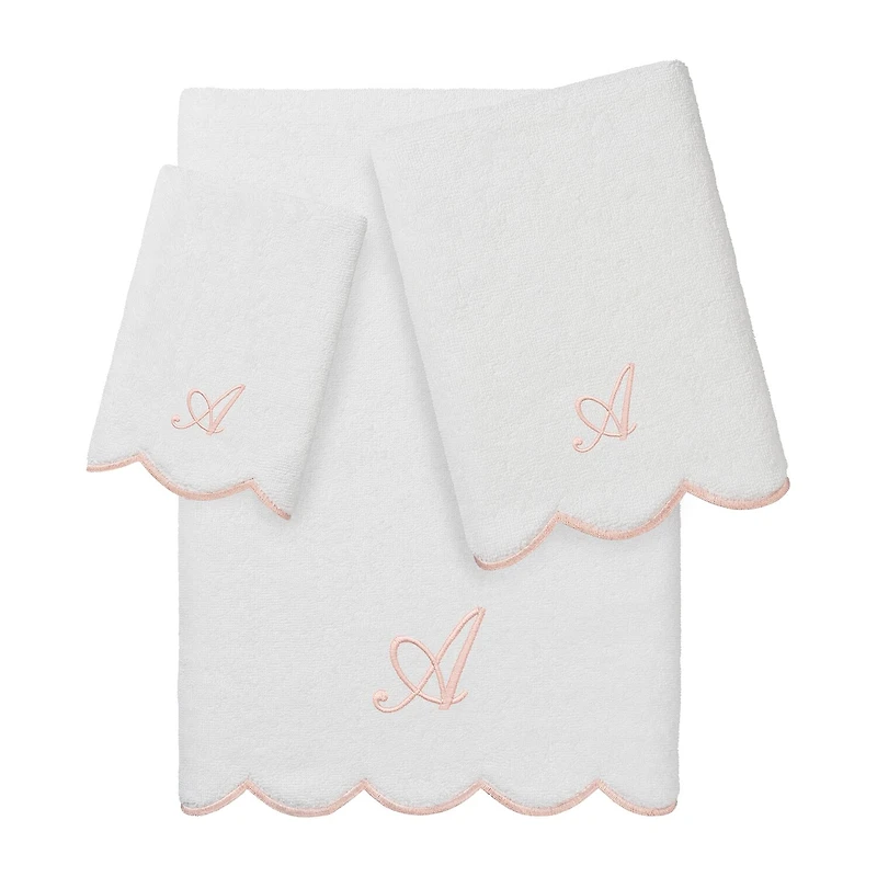 Linum Home Textiles Adornia Pink Scallop Personalized 3-pc. Quick Dry Bath Towel Set
