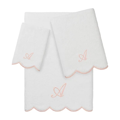 Linum Home Textiles Adornia Pink Scallop Personalized 3-pc. Quick Dry Bath Towel Set