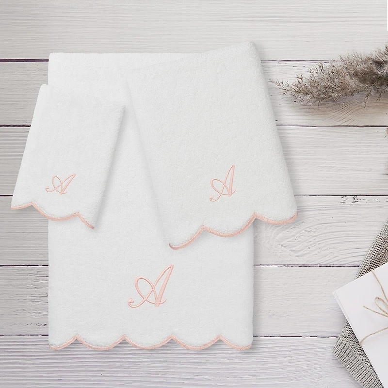 Linum Home Textiles Adornia Pink Scallop Personalized 3-pc. Quick Dry Bath Towel Set