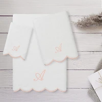 Linum Home Textiles Adornia Pink Scallop Personalized 3-pc. Quick Dry Bath Towel Set