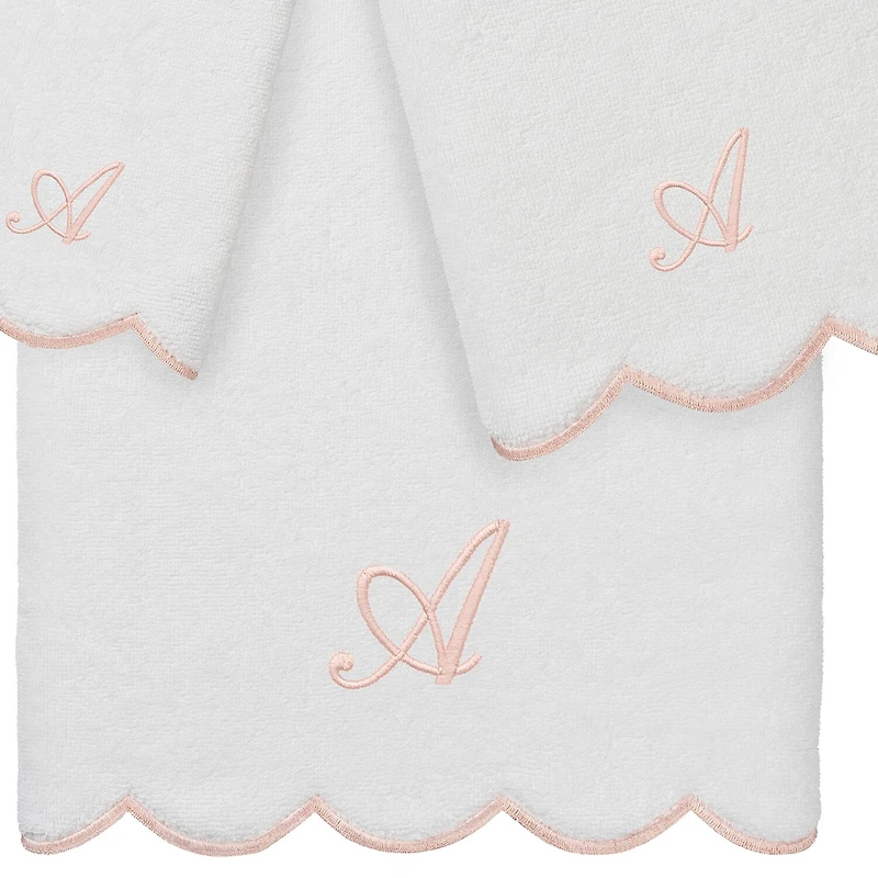 Linum Home Textiles Adornia Pink Scallop Personalized 3-pc. Quick Dry Bath Towel Set