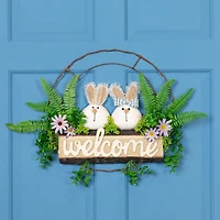 Northlight 16" Rabbit Couple Floral Welcome Hanging Decor