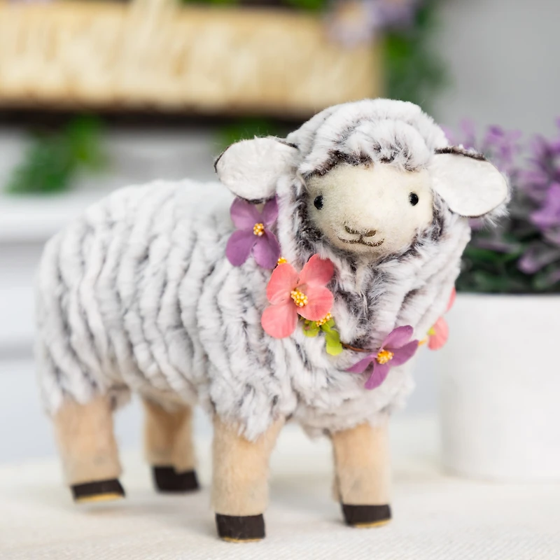Northlight 8" Sheep Wearing Flower Necklace Easter Tabletop Decor