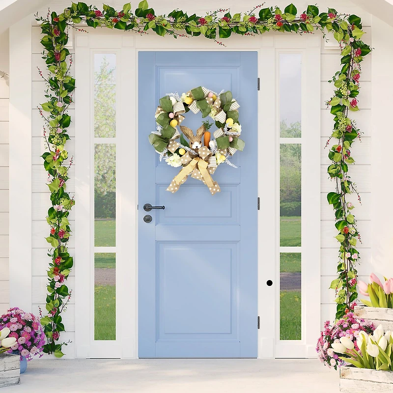 Northlight 22" Bunny And Bows Floral Unlit Wreath