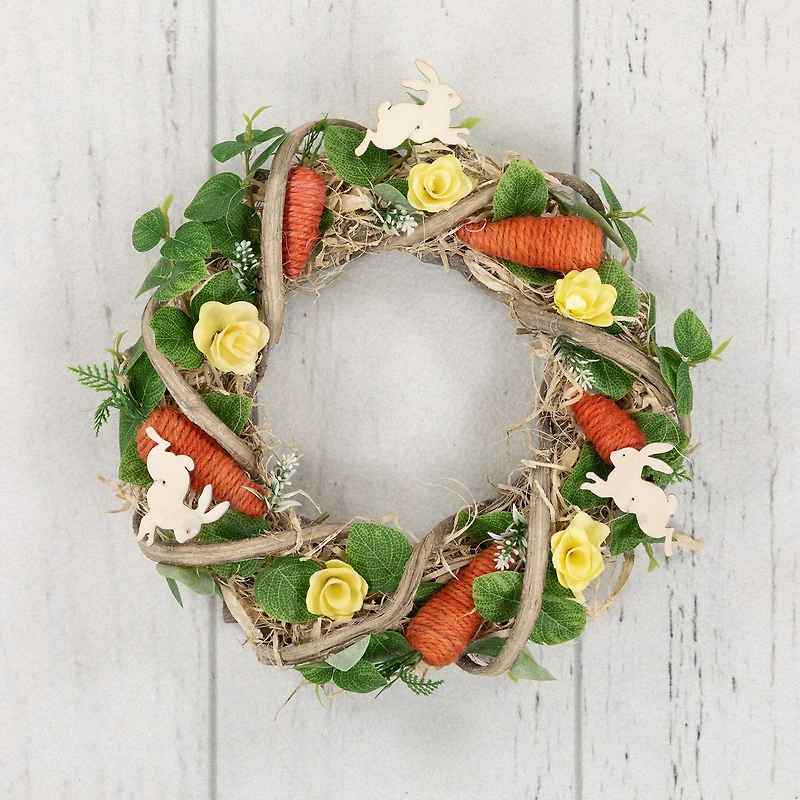 Northlight 12" Bunnies And Carrots Artificial Twig Wreath