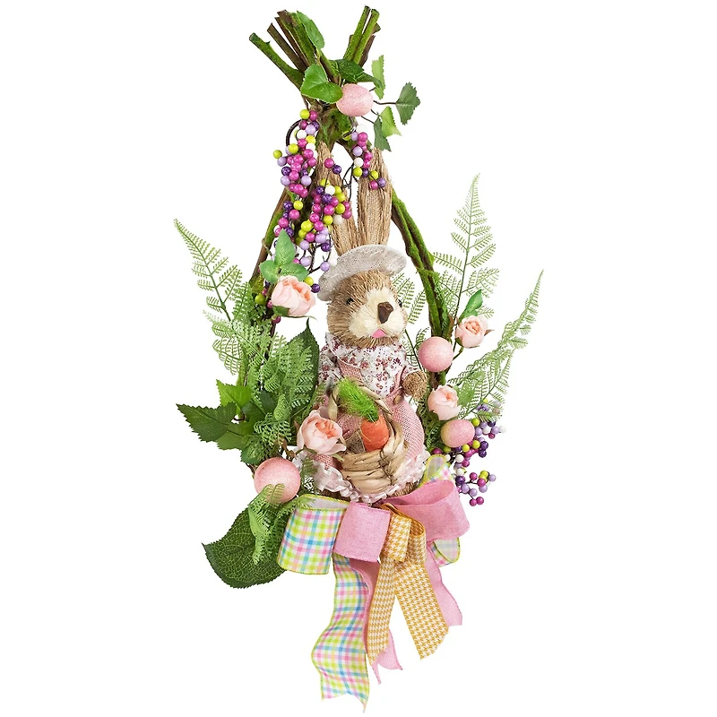 Northlight 22" Flower Bunny Moss Vines Unlit Wreath