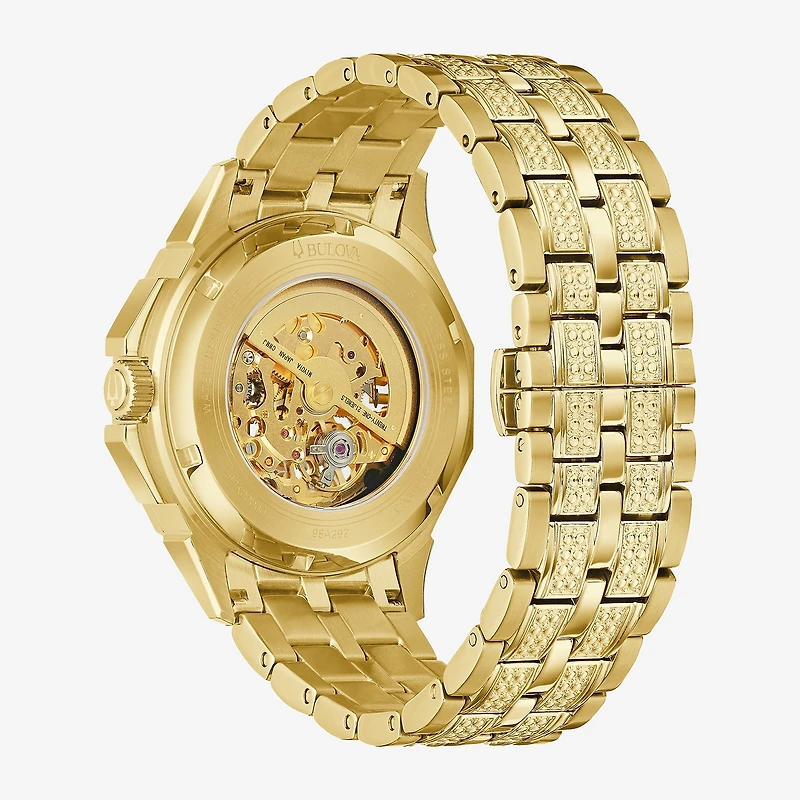 Bulova Octava Mens Automatic Gold Tone Stainless Steel Bracelet Watch 98a292