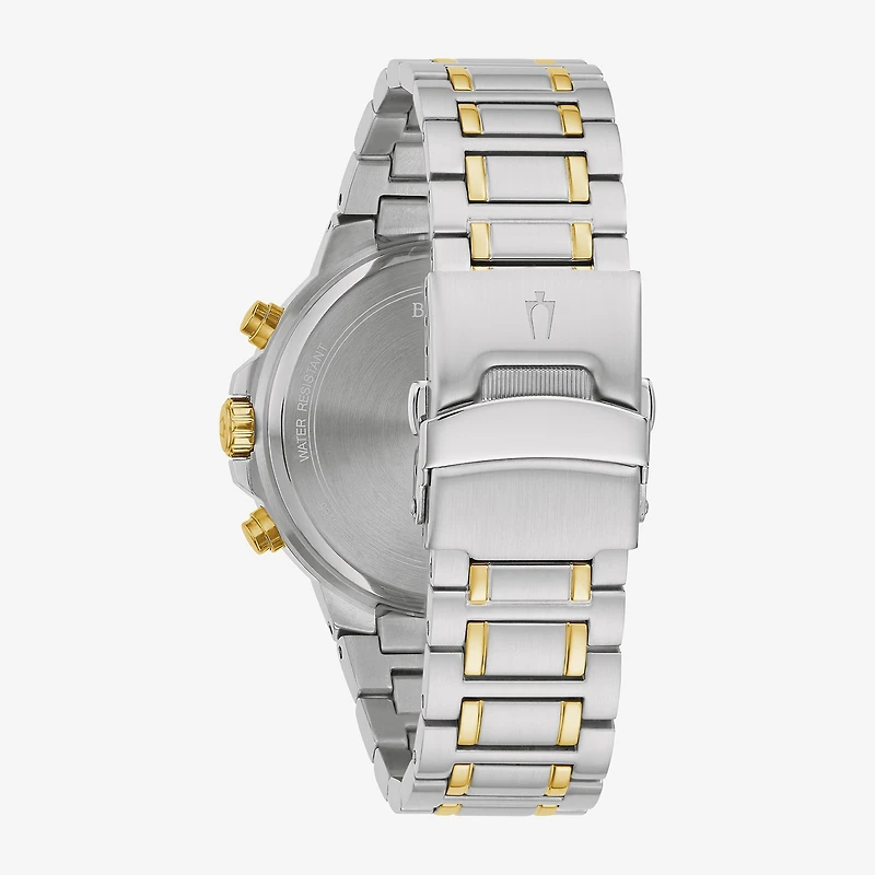 Bulova Mens Chronograph Diamond Accent Two Tone Stainless Steel Bracelet Watch 98d159