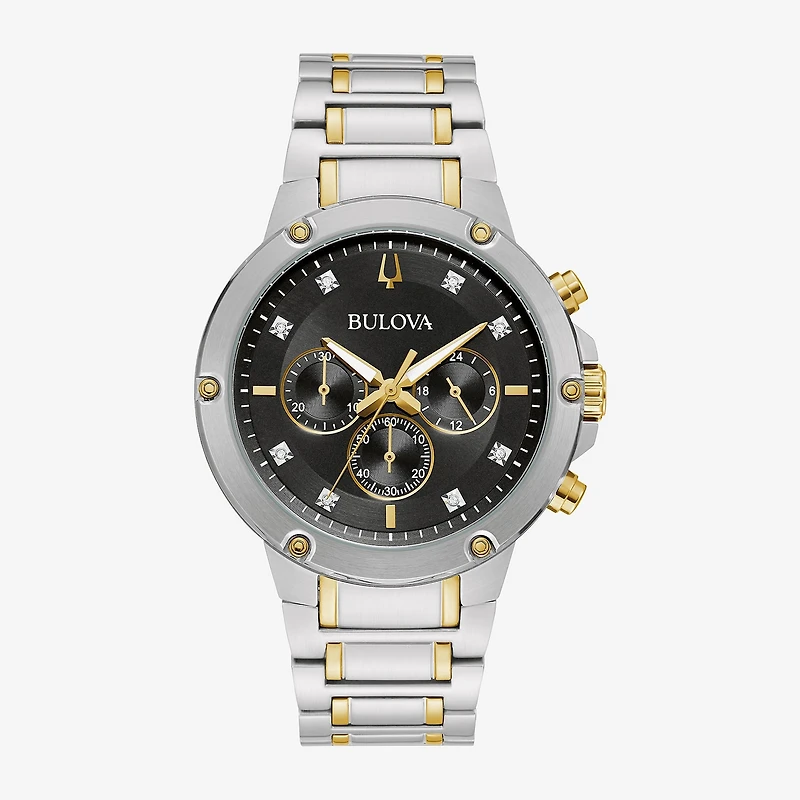 Bulova Mens Chronograph Diamond Accent Two Tone Stainless Steel Bracelet Watch 98d159