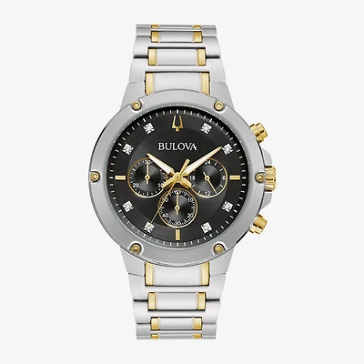 Bulova Mens Chronograph Diamond Accent Two Tone Stainless Steel Bracelet Watch 98d159