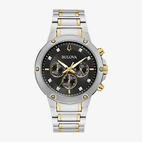 Bulova Mens Chronograph Diamond Accent Two Tone Stainless Steel Bracelet Watch 98d159