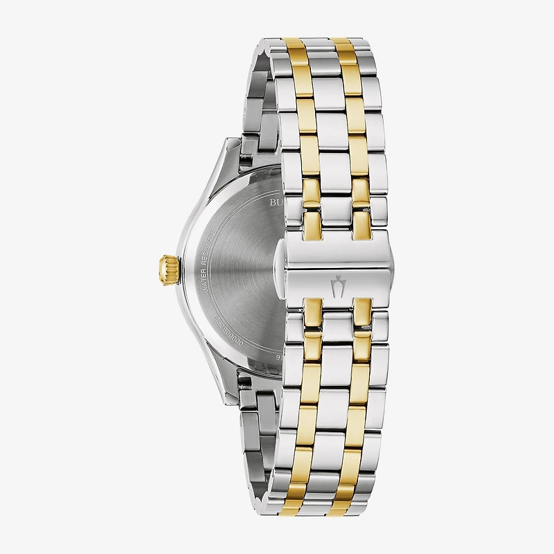 Bulova Womens Two Tone Stainless Steel Leather Bracelet Watch 98p201